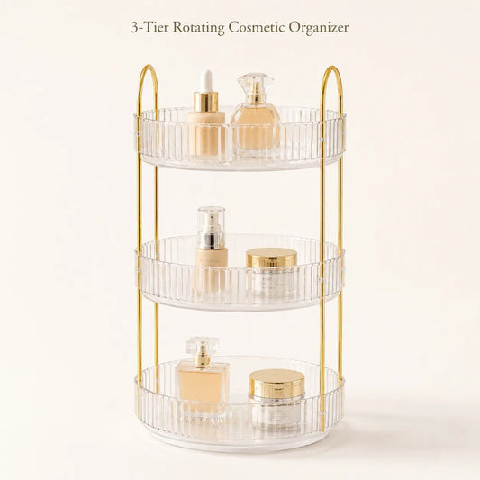 UFORU acrylic rotating makeup organizer side view multi-tier