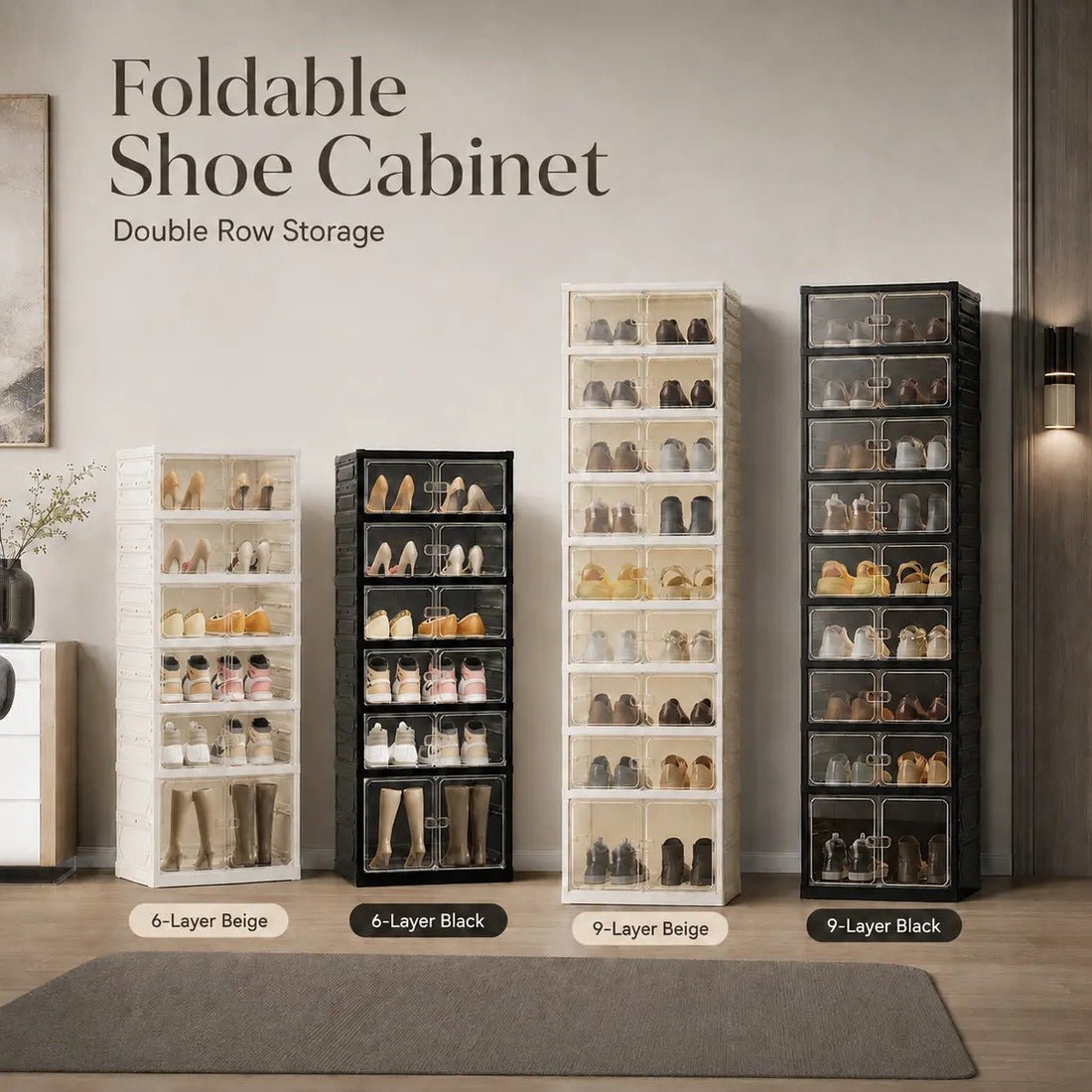 UFORU Foldable Shoe Cabinet Organizer with Clear Magnetic Doors