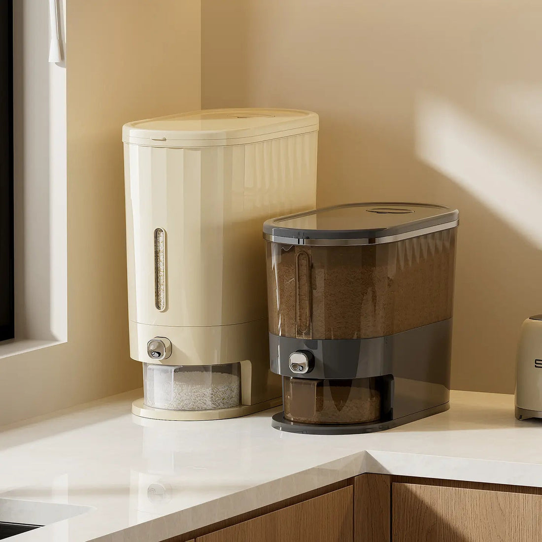 UFORU Push-Seal Airtight Rice Storage Container Dispenser