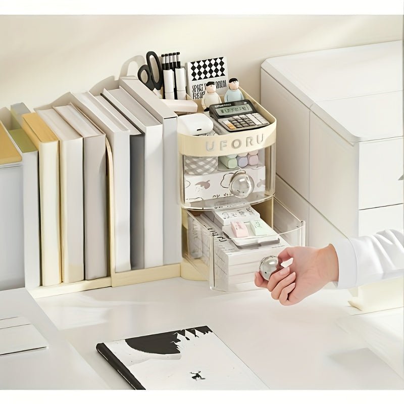Modern desktop book organizer with drawers for back to school