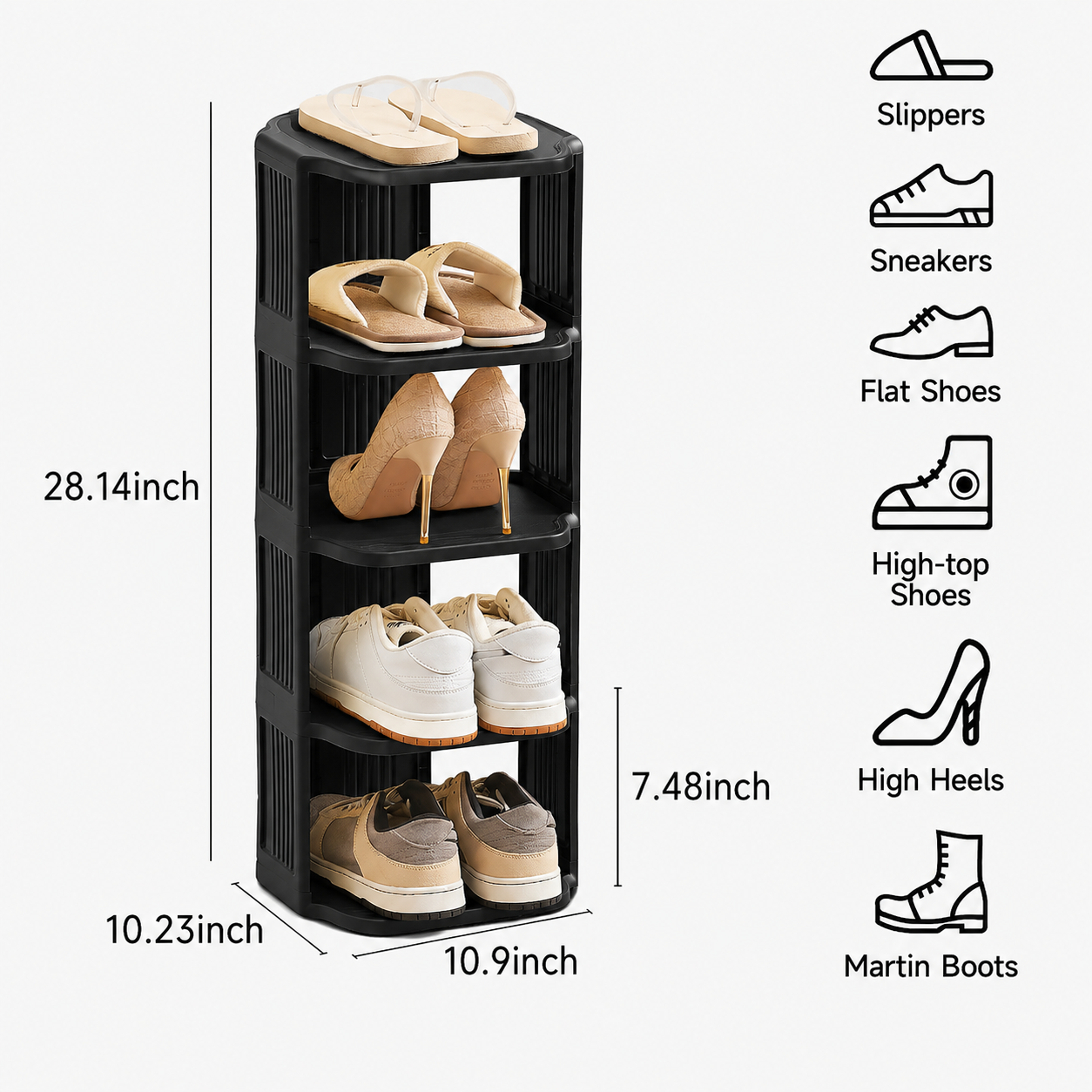 Small shoe rack,5/ 6/9-layer plastic vertical shoe rack for small spaces, freestanding shoe rack for closets, entryways