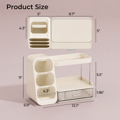 Large Capacity Makeup Storage Box, Multi-functional Makeup Brush Lipstick Eyebrow PencilPocket Mirror Storage Box, Desktop MakeupOrganizer for Home & Travel, Makeup Box,Cosmetics Organizer Storage Pink
